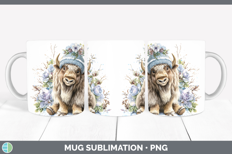 Musk Ox Woodland Winter Knit Hat Mug Wrap Sublimation Design