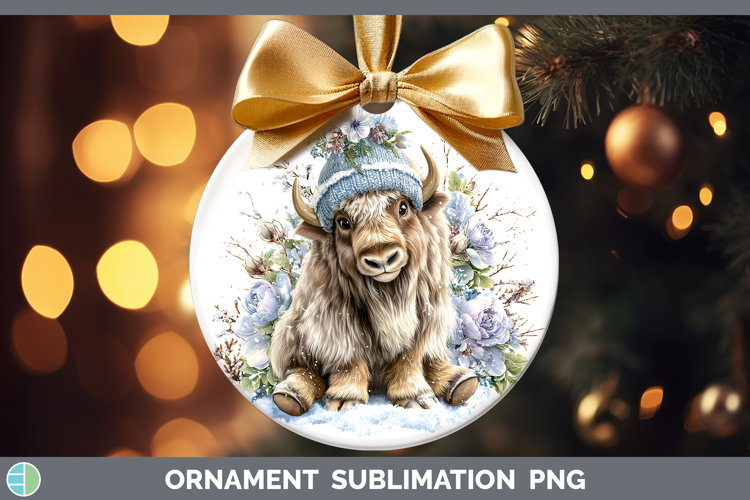 Musk Ox Woodland Winter Knit Hat Ornament Sublimation Design