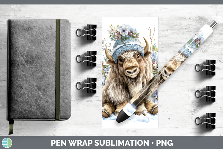 Musk Ox Woodland Winter Knit Hat Pen Wrap Sublimation Design