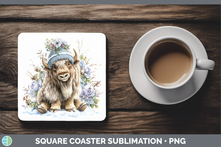 Musk Ox Woodland Winter Knit Hat Square Coaster Sublimation