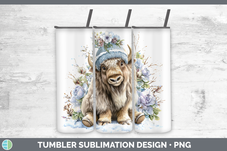 Musk Ox Woodland Winter Knit Hat Tumbler Sublimation Design