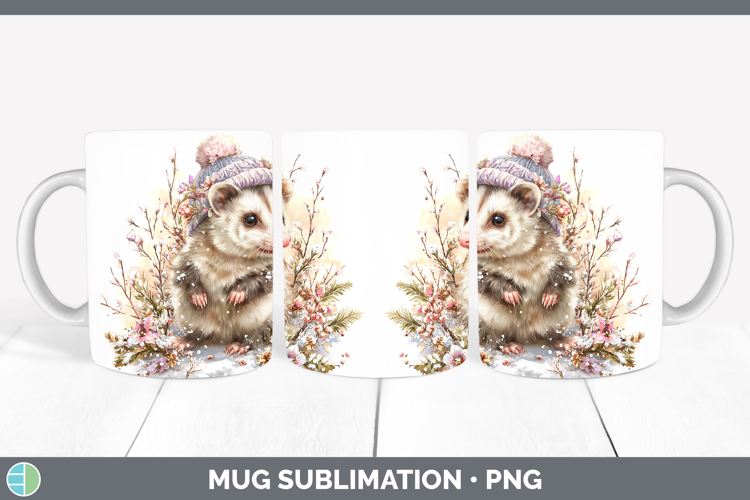 Opossum Woodland Winter Knit Hat Mug Wrap Sublimation Design