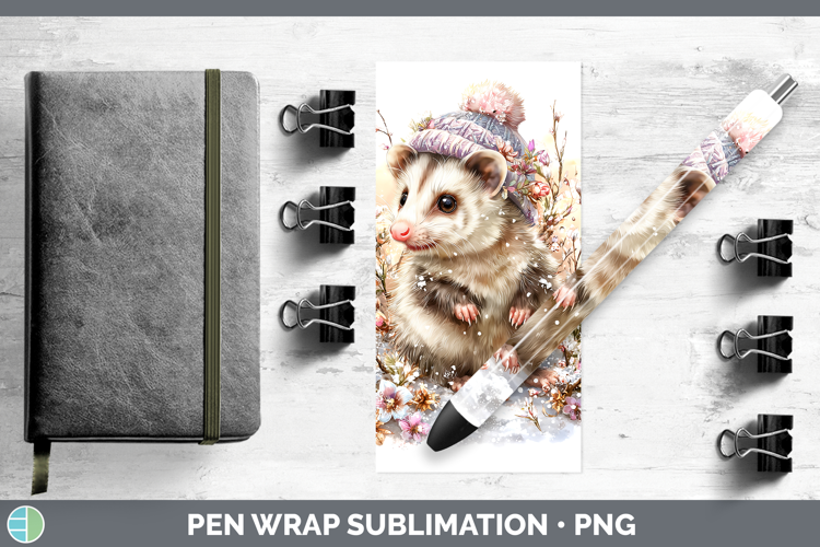 Opossum Woodland Winter Knit Hat Pen Wrap Sublimation Design