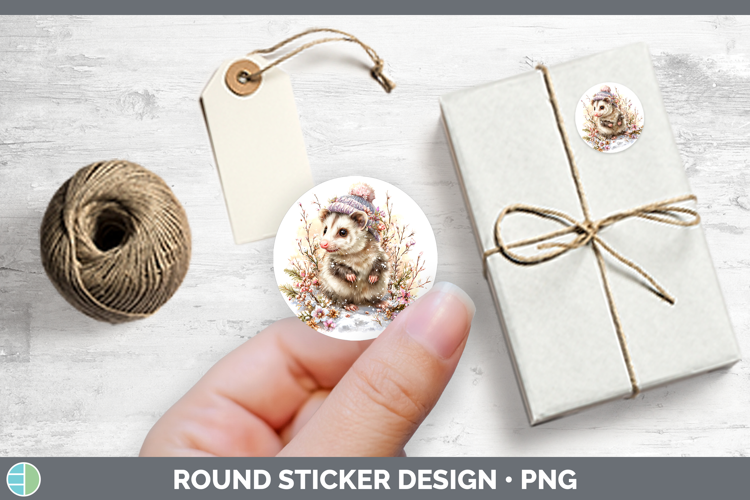 Opossum Woodland Winter Knit Hat Stickers Design