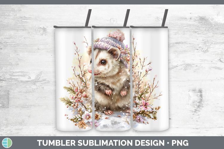 Opossum Woodland Winter Knit Hat Tumbler Sublimation Design