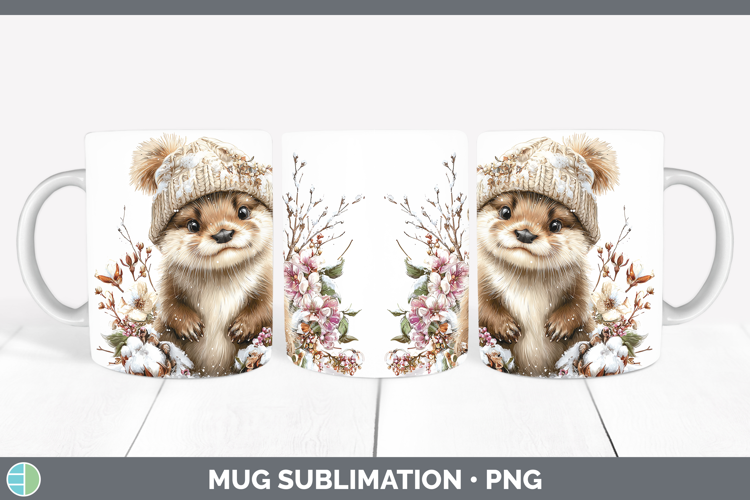 Otter Woodland Winter Knit Hat Mug Wrap Sublimation Design