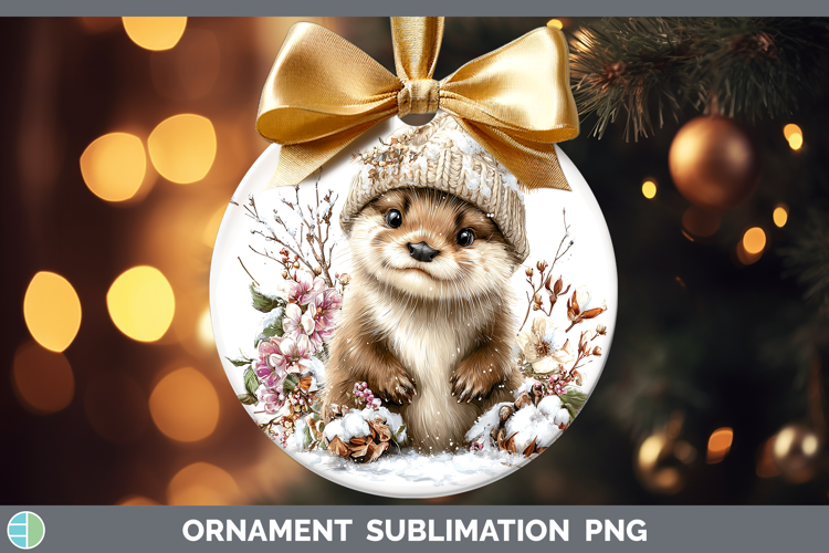 Otter Woodland Winter Knit Hat Ornament Sublimation Design
