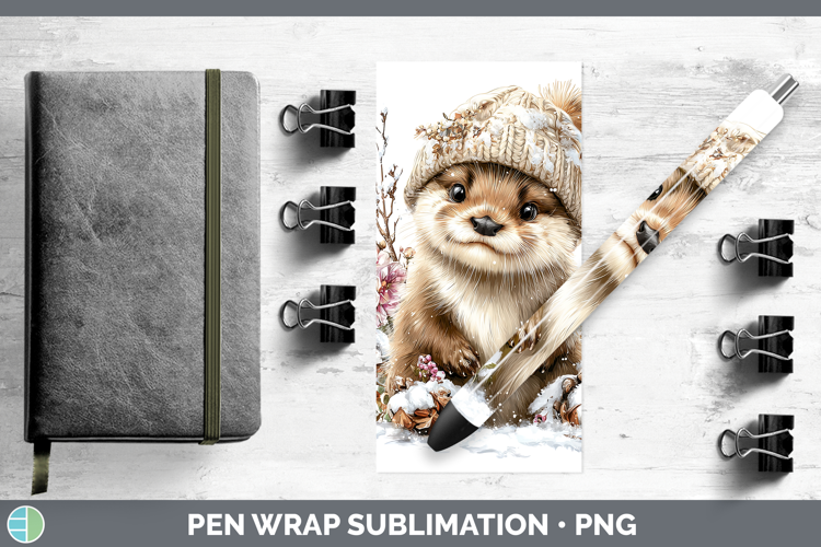 Otter Woodland Winter Knit Hat Pen Wrap Sublimation Design