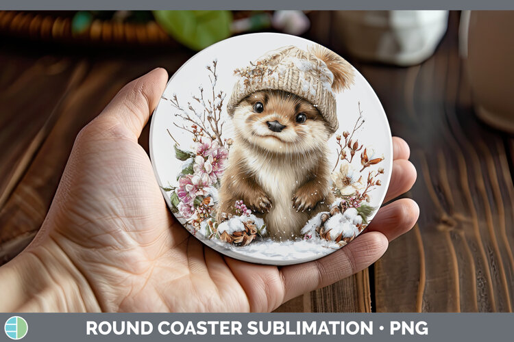 GorgeousWoodland Winter Knit Hat Round Coaster design.