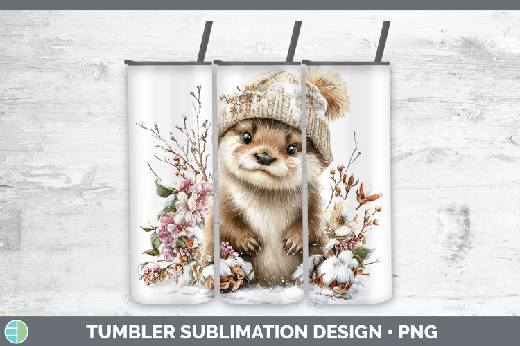 Otter Woodland Winter Knit Hat Tumbler Sublimation Design
