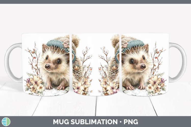 Porcupine Woodland Winter Knit Hat Mug Wrap Sublimation Desi