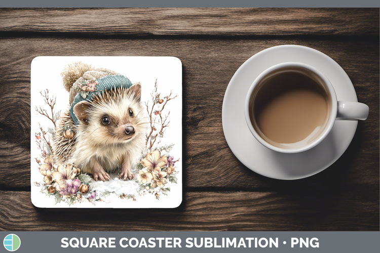 Porcupine Woodland Winter Knit Hat Square Coaster Sublimatio