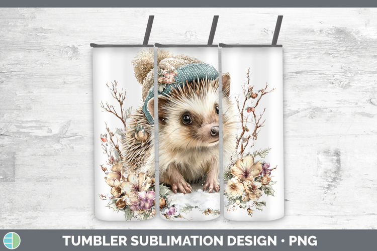 Porcupine Woodland Winter Knit Hat Tumbler Sublimation Desig