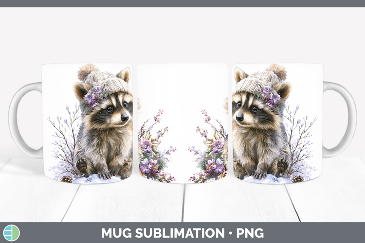 Raccoon Woodland Winter Knit Hat Mug Wrap Sublimation Design