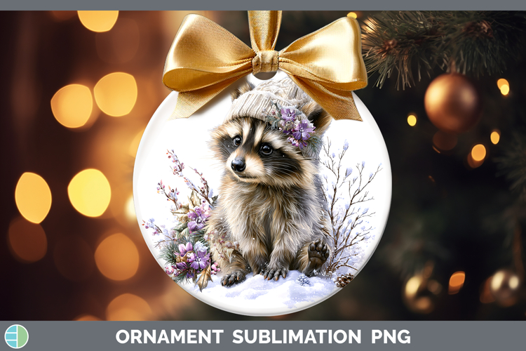Raccoon Woodland Winter Knit Hat Ornament Sublimation Design
