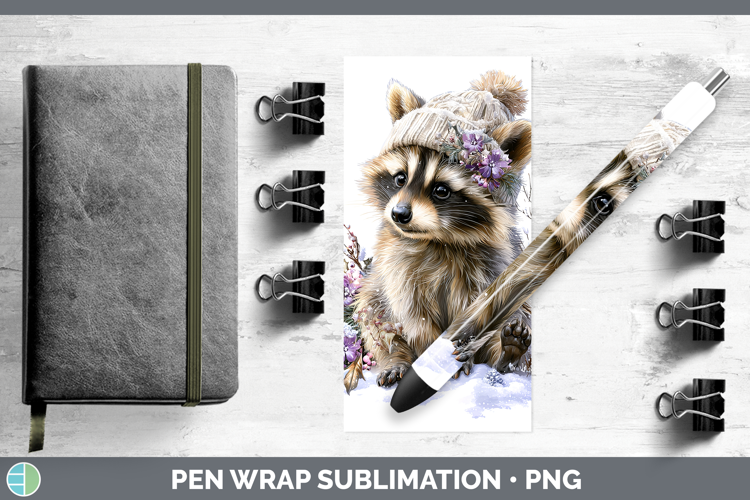 Raccoon Woodland Winter Knit Hat Pen Wrap Sublimation Design