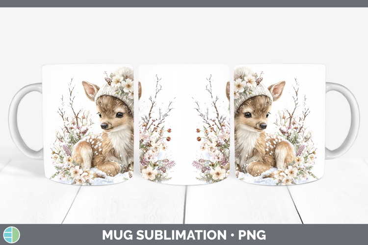 Reindeer Woodland Winter Knit Hat Mug Wrap Sublimation Desig