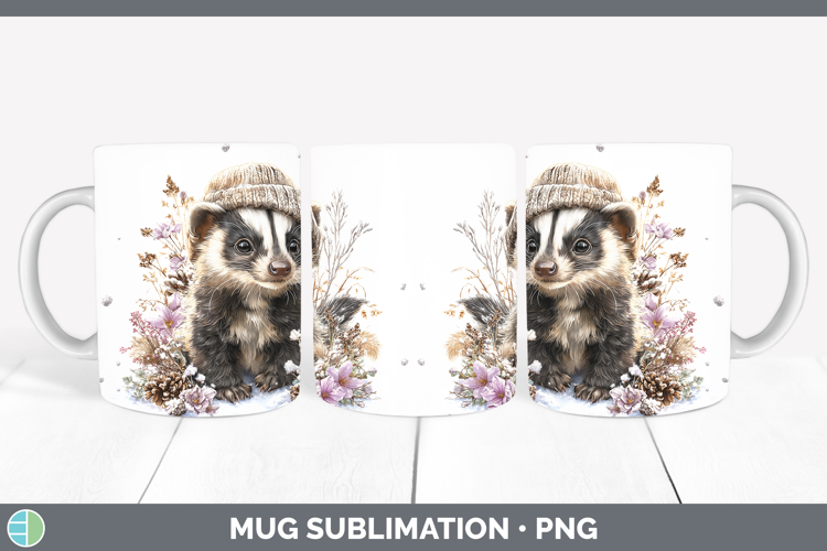 Skunk Woodland Winter Knit Hat Mug Wrap Sublimation Design