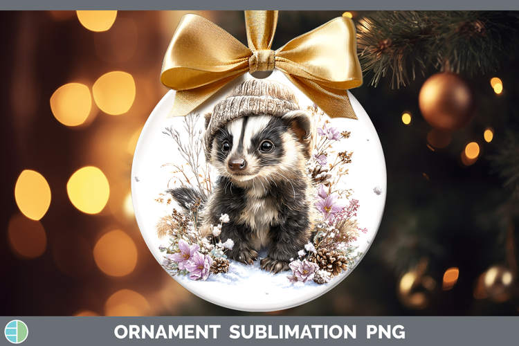 Skunk Woodland Winter Knit Hat Ornament Sublimation Design