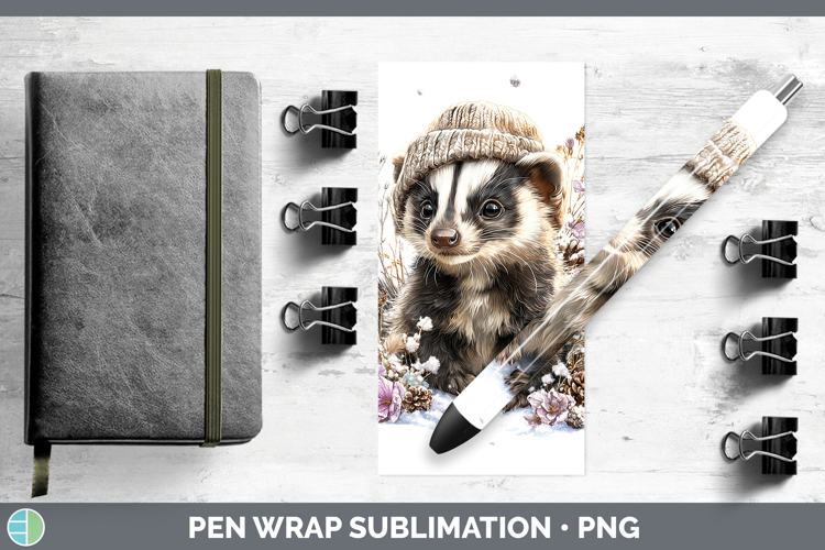 Skunk Woodland Winter Knit Hat Pen Wrap Sublimation Design