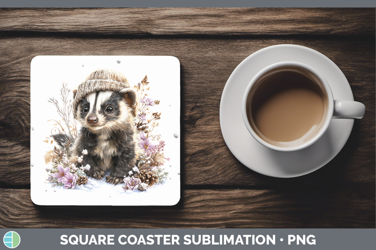 Skunk Woodland Winter Knit Hat Square Coaster Sublimation De