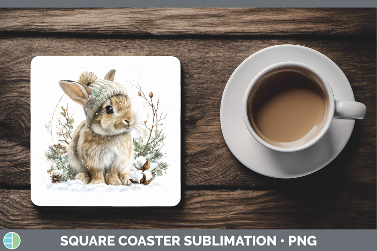 Snowshoe Hare Woodland Winter Knit Hat Square Coaster Sublim
