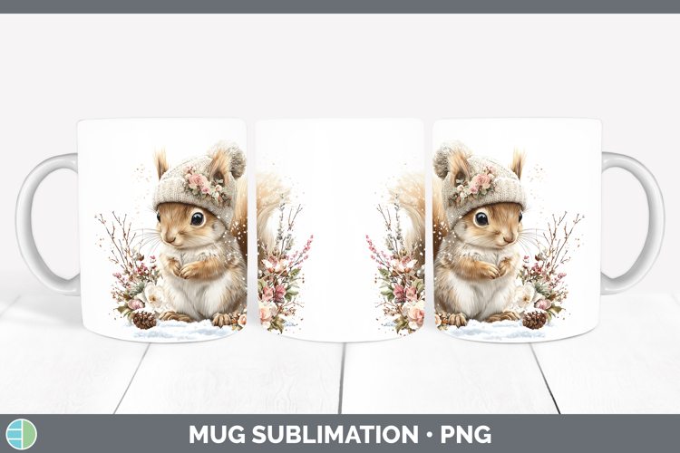 Squirrel Woodland Winter Knit Hat Mug Wrap Sublimation Desig