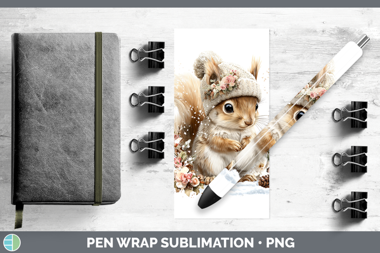 Squirrel Woodland Winter Knit Hat Pen Wrap Sublimation Desig