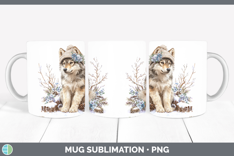 Wolf Woodland Winter Knit Hat Mug Wrap Sublimation Design