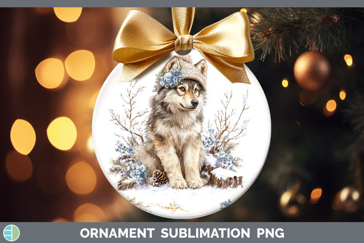 Wolf Woodland Winter Knit Hat Ornament Sublimation Design