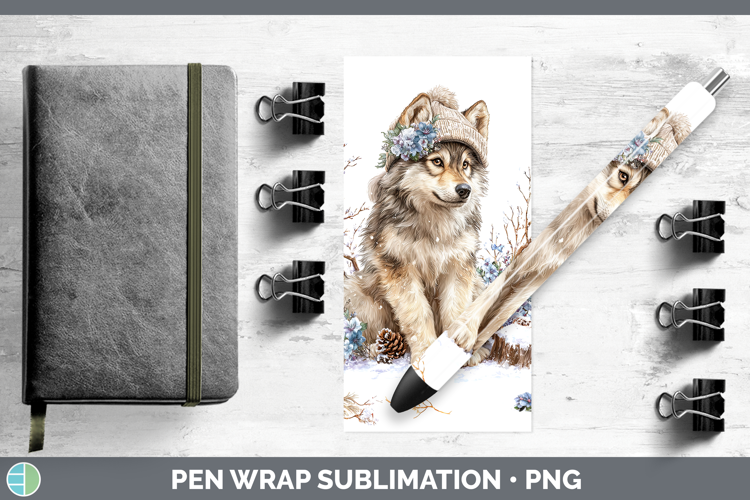 Wolf Woodland Winter Knit Hat Pen Wrap Sublimation Design
