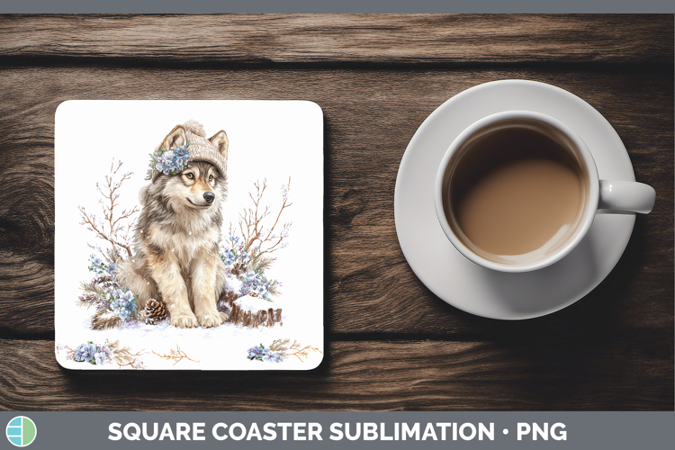 Wolf Woodland Winter Knit Hat Square Coaster Sublimation Des