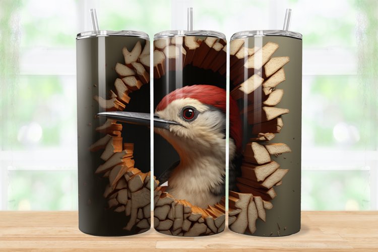 Woodpecker 3D Cracked Hole 20oz/30oz Skinny Tumbler