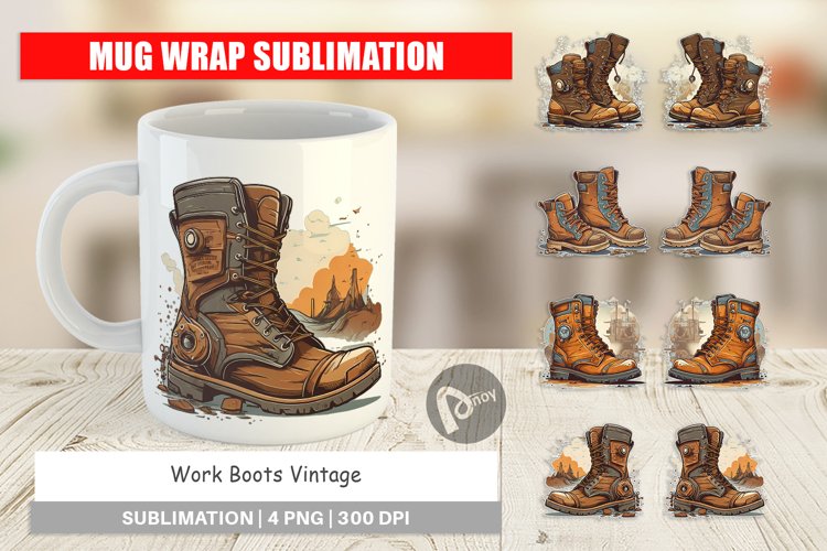 Mug Wrap Design Boots Vintage