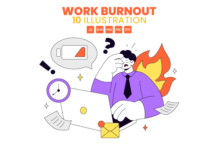 10 Work Burnout Illustration
