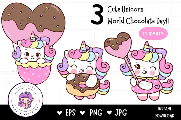 Cute Unicorn Clipart yummy chocolate: Pony doodle Kawaii