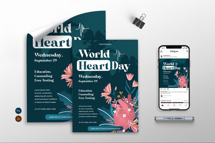 World Heart Day Vol. 1 - Flyer, Poster & Instagram Post AS example image 1