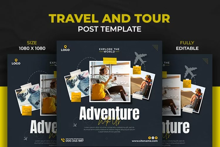 World travel and tours adventure holiday social media post