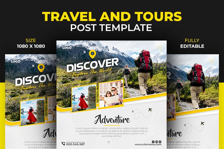World Travel or Tour Adventure Holiday Social Media Template example image 1