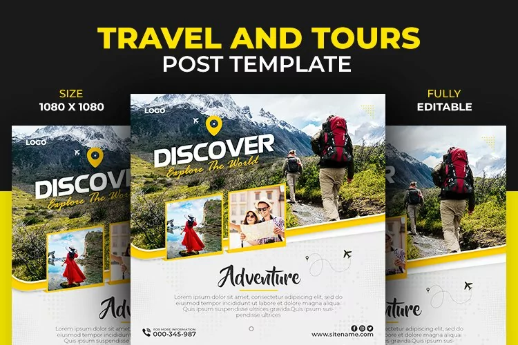 World Travel or Tour Adventure Holiday Social Media Template