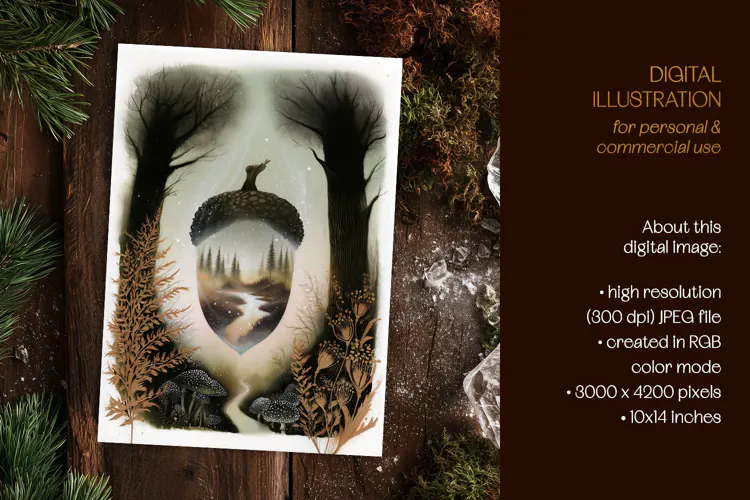 Mystical World Within an Acorn Illustration