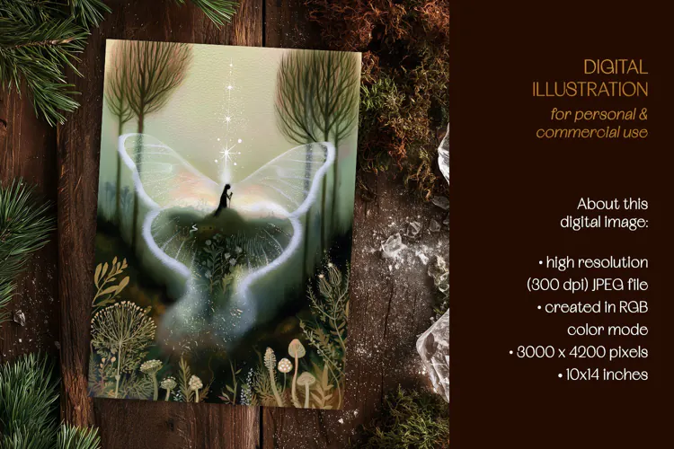 Mystical World Within a Moth Illustration