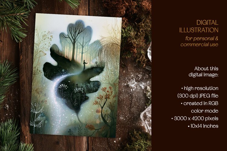 Mystical World Within an Oak Leaf Illustration example image 1