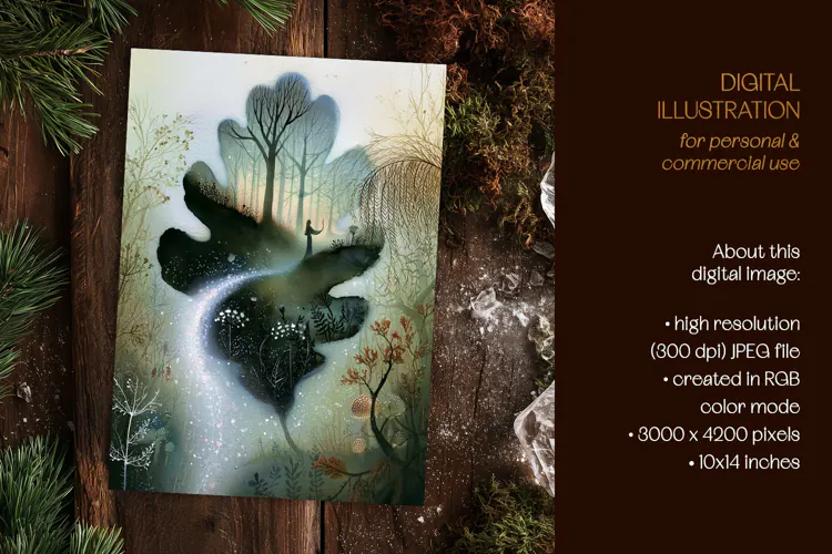 Mystical World Within an Oak Leaf Illustration