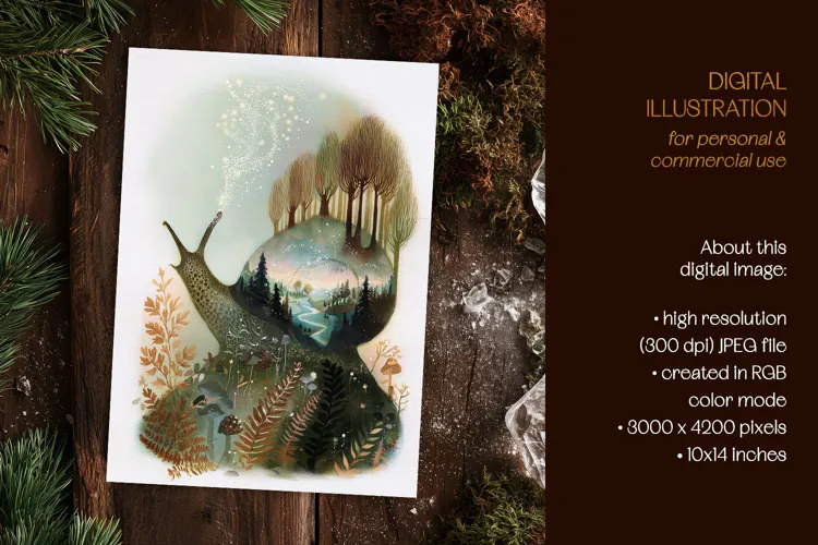 Mystical World Within a Snail Illustration