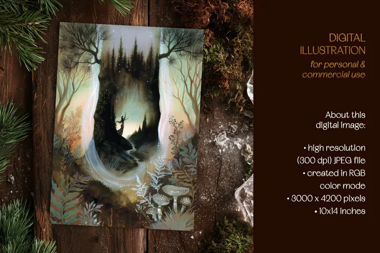 Mystical World Within a Tree Trunk Illustration