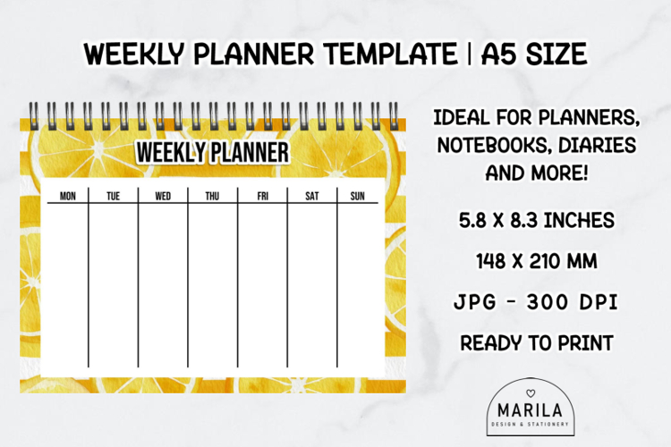 Weekly Planner Page Lemon Theme A5 Printable