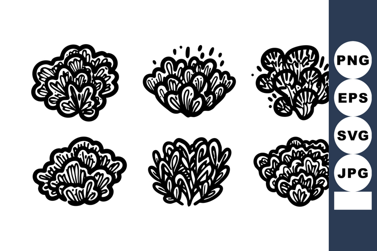 Hand Drawn Decorative Bush Vector Icons Set for Graphic Desi