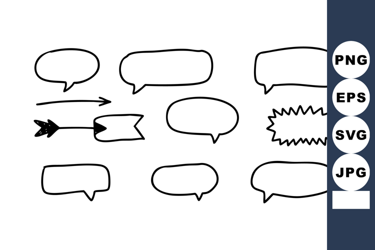 Hand Drawn Speech Bubbles and Arrow Vector Illustration for