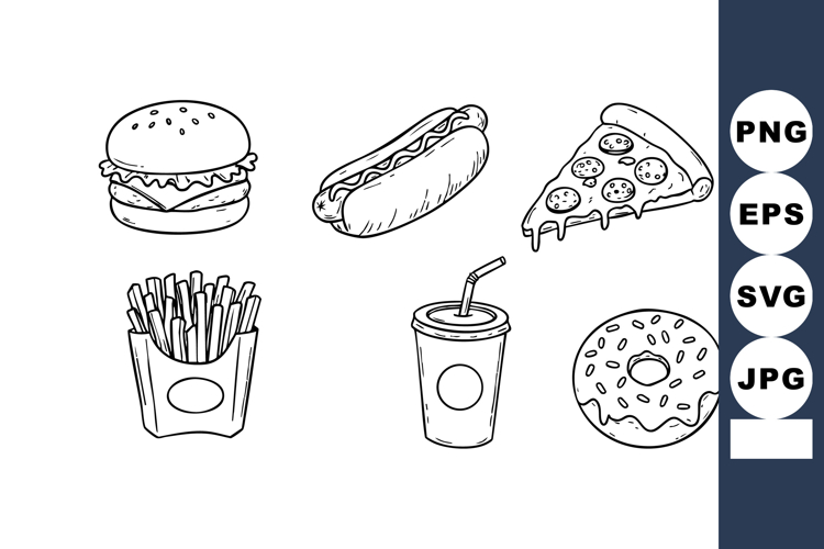 Fast food vector illustration with hamburger hot dog pizza f